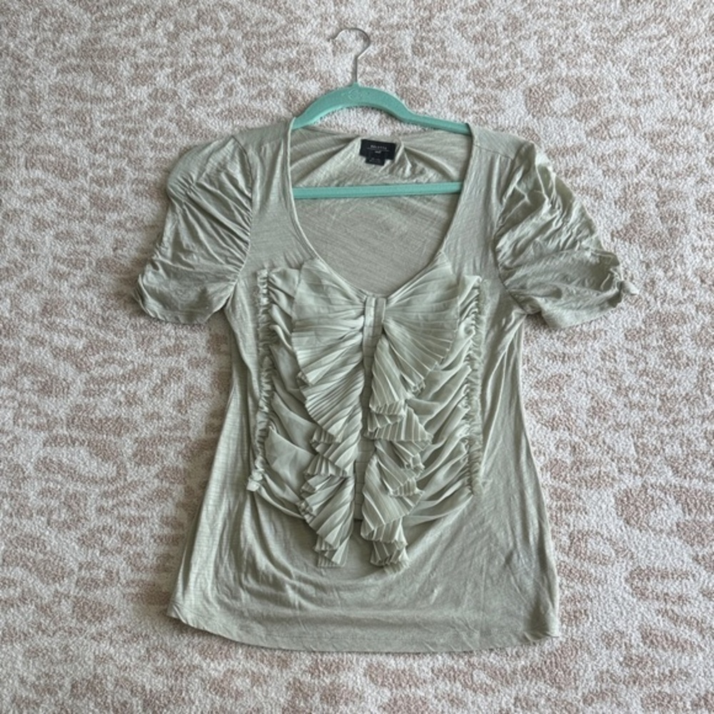 Anthropologie Deletta Sage Green Ruffle Front Short Sleeve Top